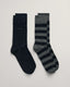 GANT - 2 Pack Socks - Barstripe and Solid - Charcoal Melange and Black