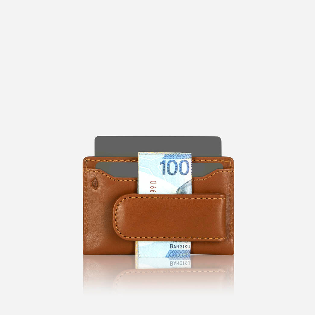 Jekyll and Hide - Money Clip Card Holder - Black | Mocha | Tan featuring a sleek design with cards and cash.