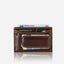 Jekyll and Hide - Money Clip Card Holder - Black | Mocha | Tan with cards displaying in a sleek, brown leather design.