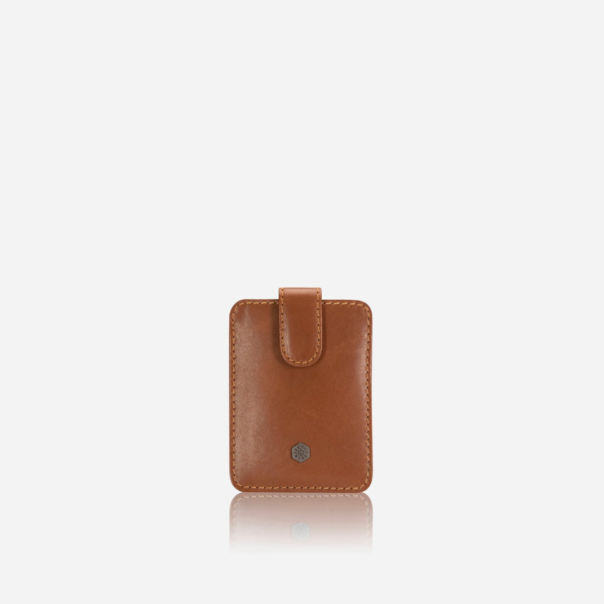Jekyll and Hide - Compact Tab Card Holder - Black | Mocha | Tan in tan leather with a secure tab closure.