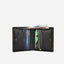 Jekyll and Hide - Slim Bifold Card Holder With Coin Purse - Black | Tan | Mocha interior with cards and cash visible.