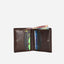 Jekyll and Hide - Slim Bifold Card Holder With Coin Purse - Black | Tan | Mocha open showing card slots and cash compartment.