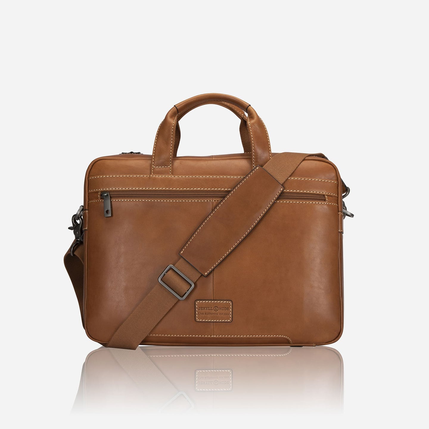 Jekyll and Hide - Medium Laptop Briefcase - Colt | Mocha, stylish leather bag with compartments and a sleek design.