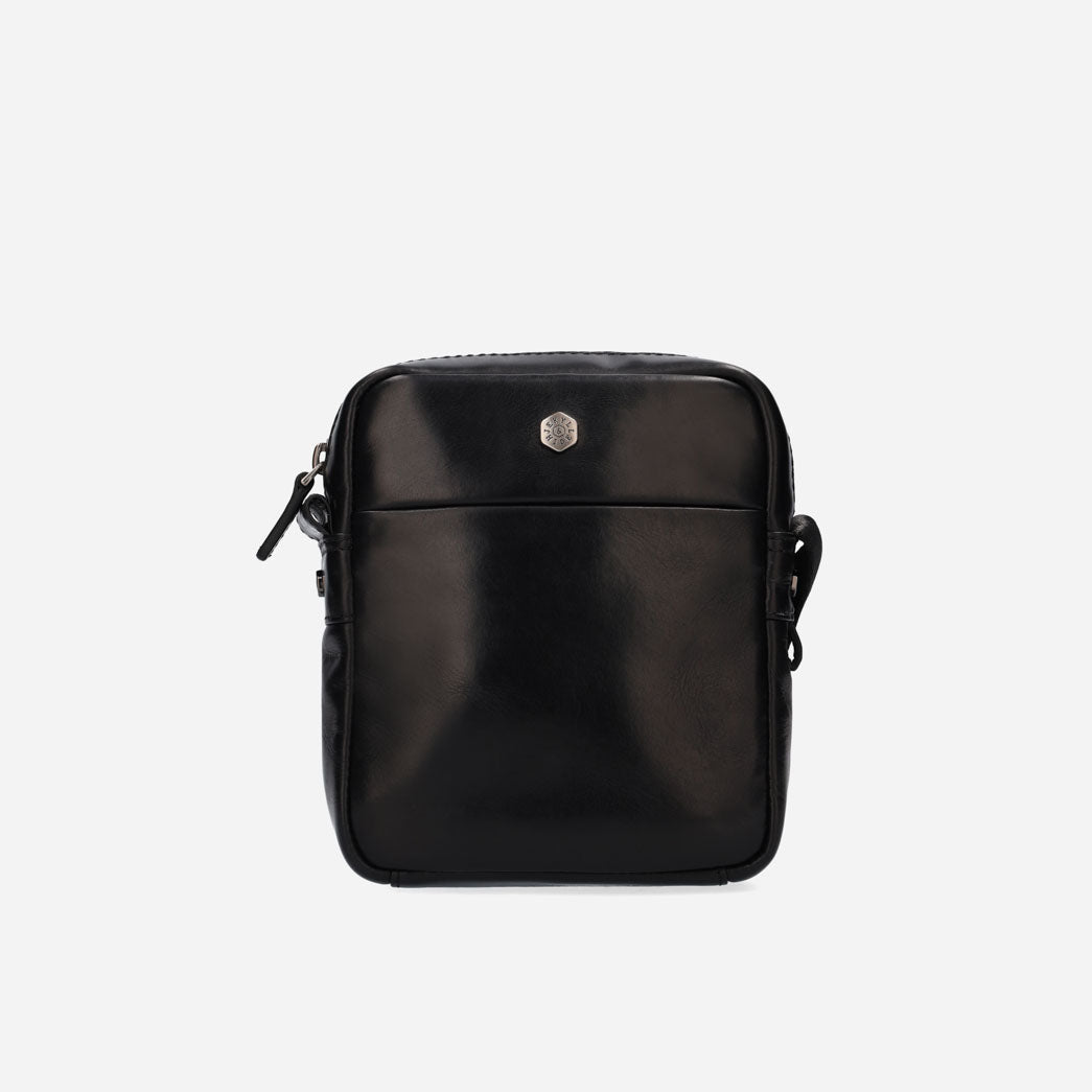 Jekyll and Hide - Small Crossbody Organiser - Mocha | Tan | Black in sleek black leather design.