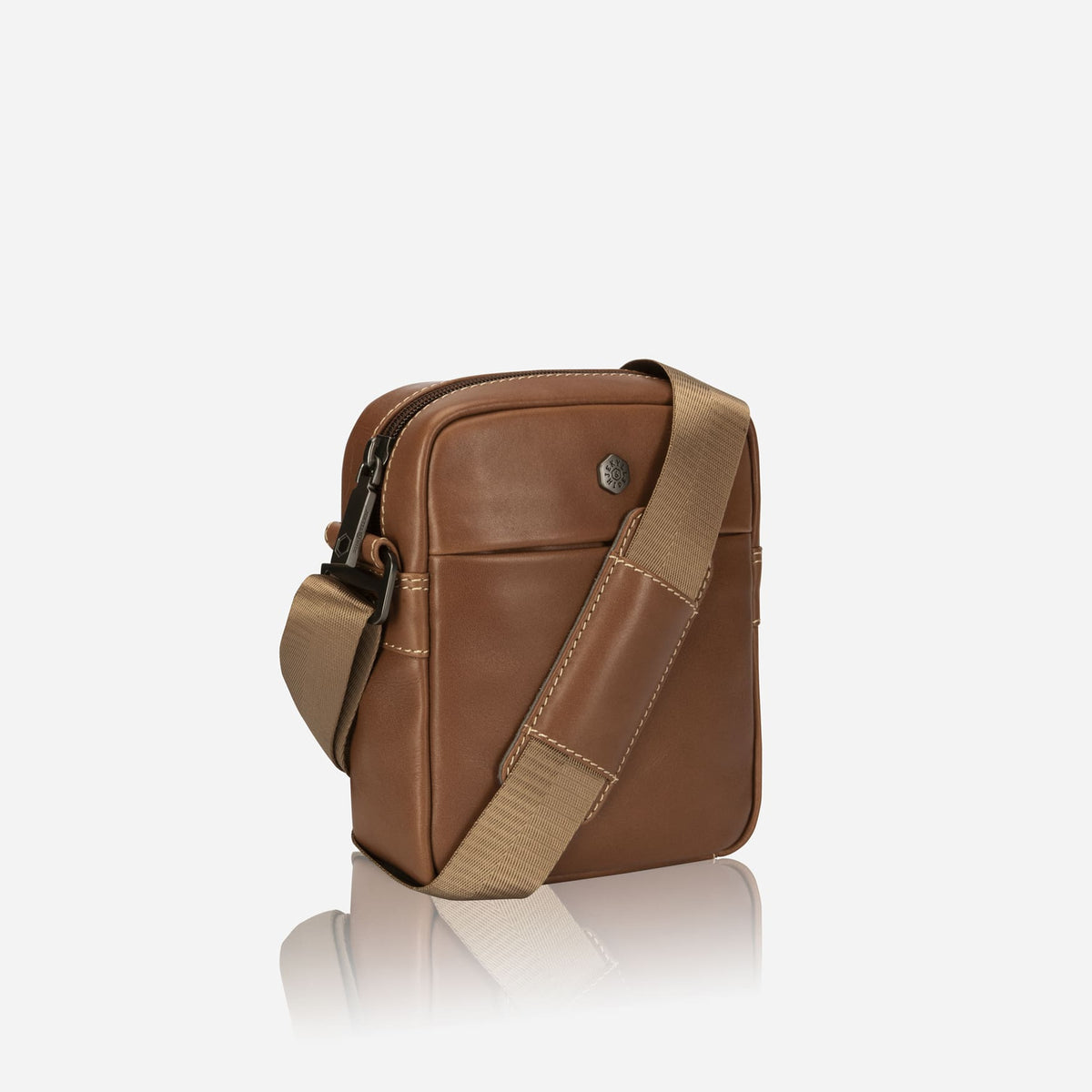 Jekyll and Hide - Small Crossbody Organiser - Mocha | Tan | Black in mocha color with adjustable strap.