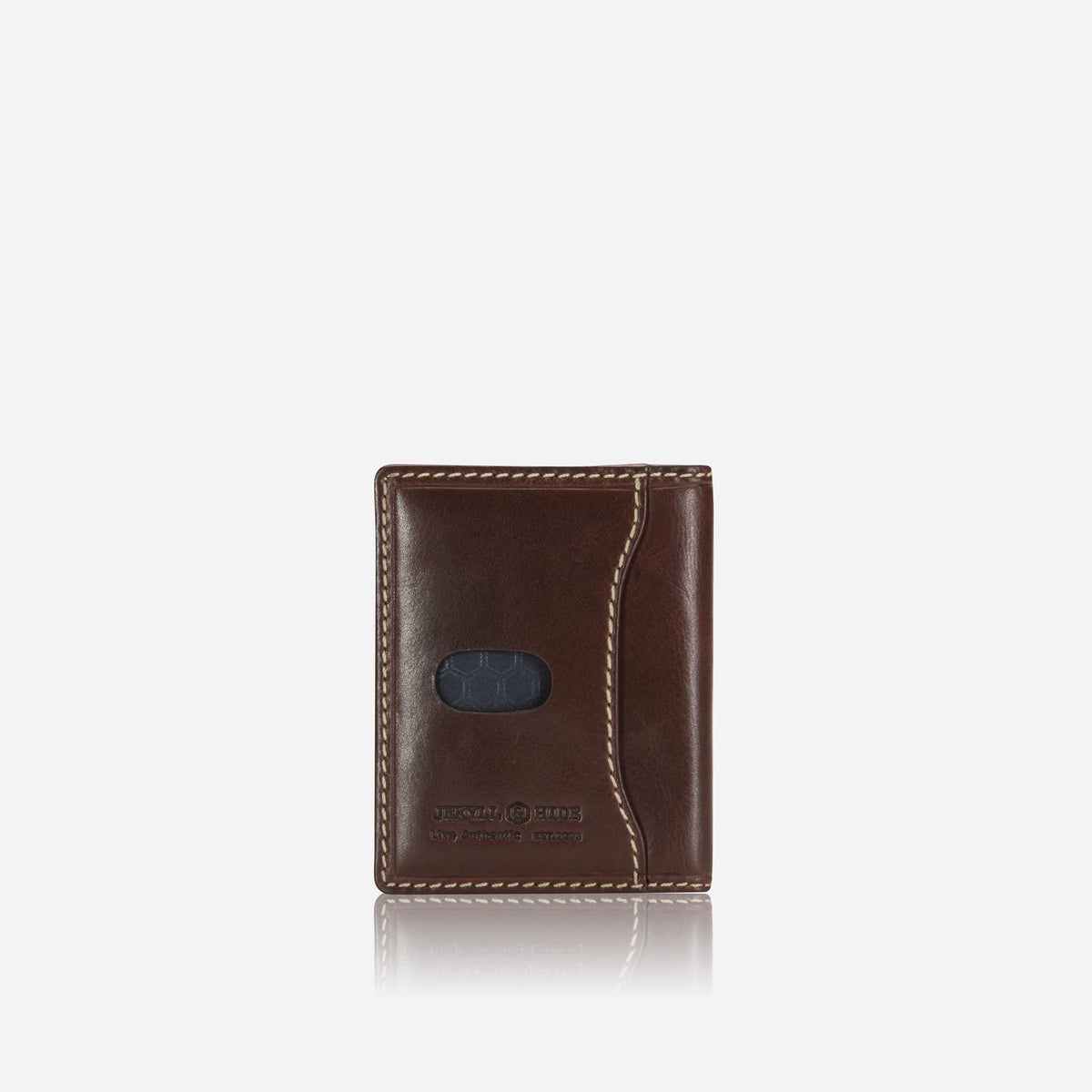 Jekyll and Hide - Slim Card Holder - Tan | Black | Mocca in brown leather with hidden stud closure.
