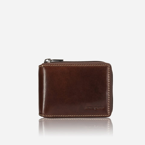 Jekyll and Hide - Large Zip Around Wallet With Coin Pouch - Mocha | Black | Tan in rich mocha leather with zip closure.