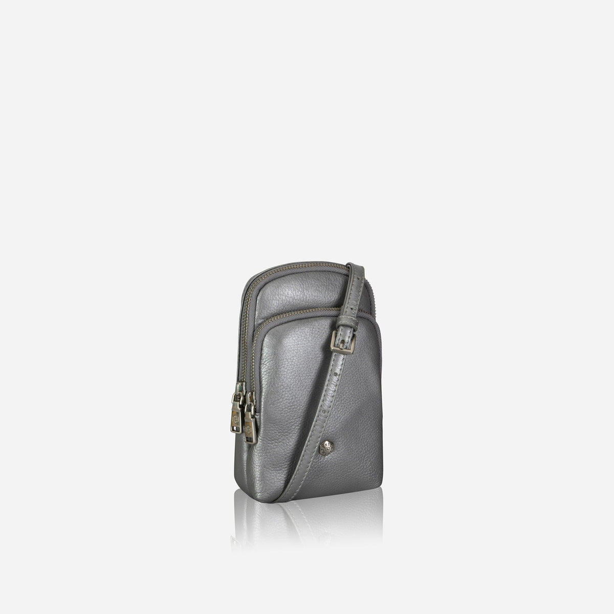 Jekyll and Hide - Womens Small Mobile Phone Sling Purse - Mulitple Colours in grey leather with adjustable strap.