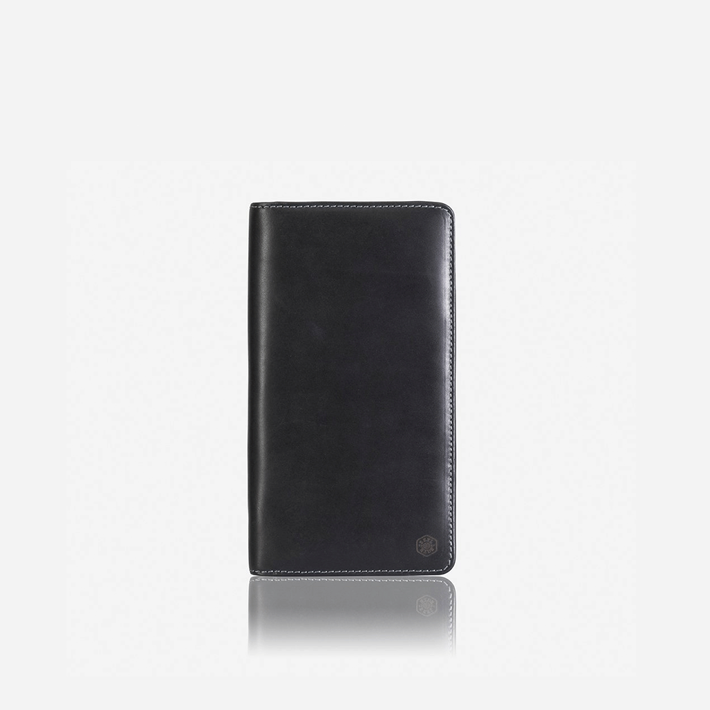 Jekyll and Hide - Large Zip-Around Travel And Passport Organiser - Tan | Mocha | Black in sleek black leather design.