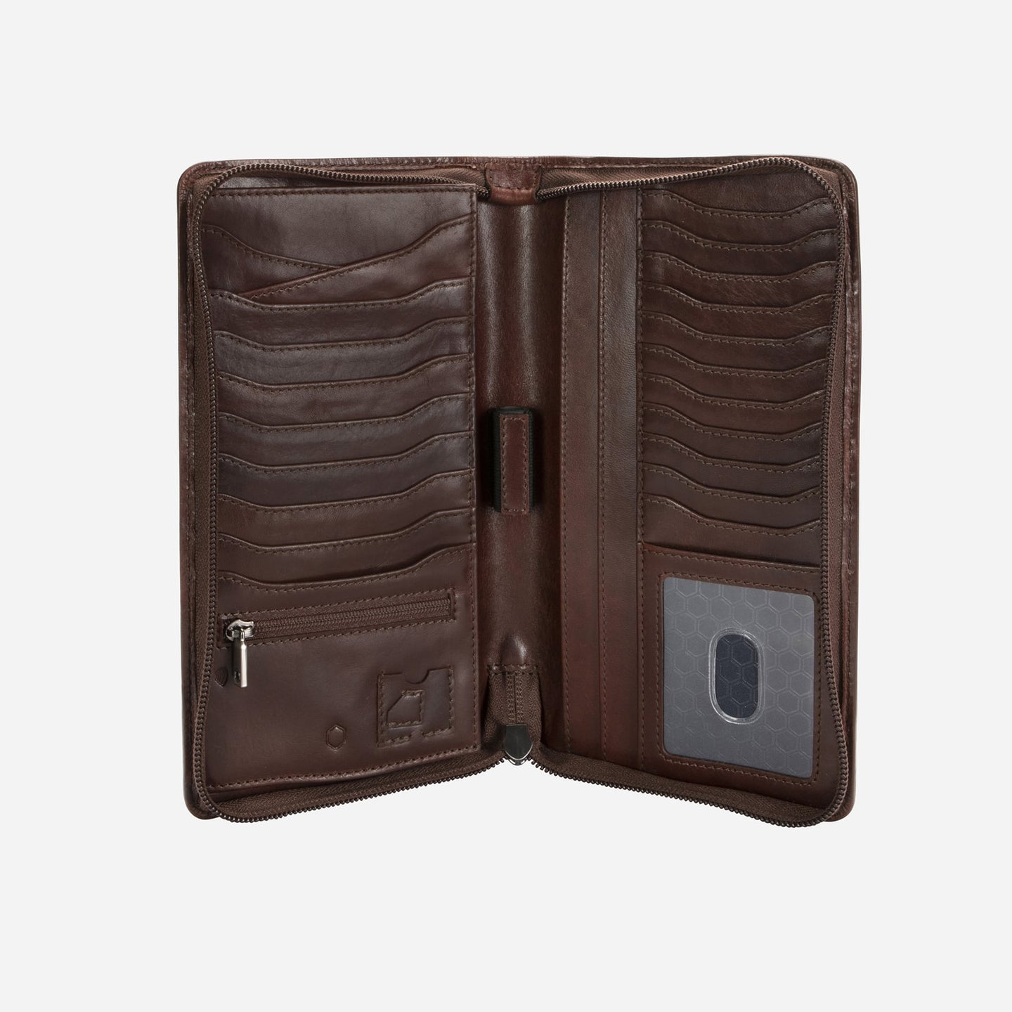 Jekyll and Hide - Large Zip-Around Travel And Passport Organiser - Tan | Mocha | Black interior with card slots and zipper pocket.