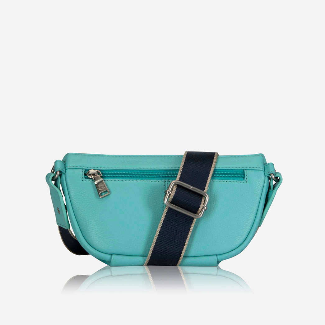 Jekyll and Hide - Womens Osaka Slim Leather Waist Bag - Tan and Multiple Colours in teal with navy strap.