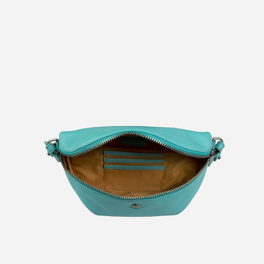 Jekyll and Hide - Womens Osaka Slim Leather Waist Bag - Tan and Multiple Colours interior view showing pockets