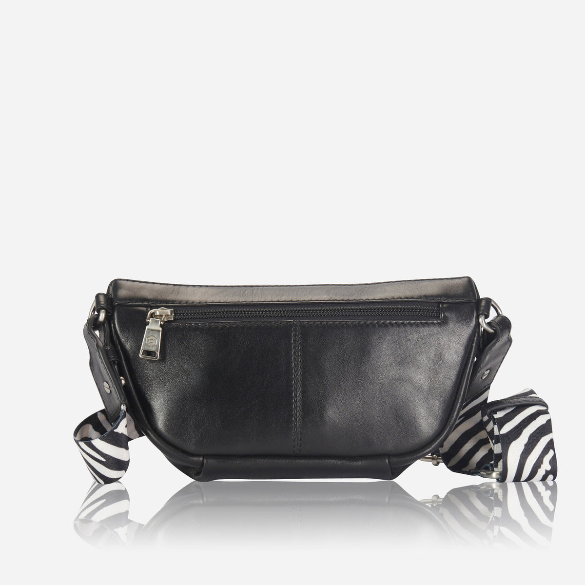 Jekyll and Hide - Womens Osaka Slim Leather Waist Bag - Tan and Multiple Colours, stylish black leather waist bag with striped strap.