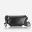 Jekyll and Hide - Womens Osaka Slim Leather Waist Bag - Tan and Multiple Colours, stylish black leather waist bag with striped strap.