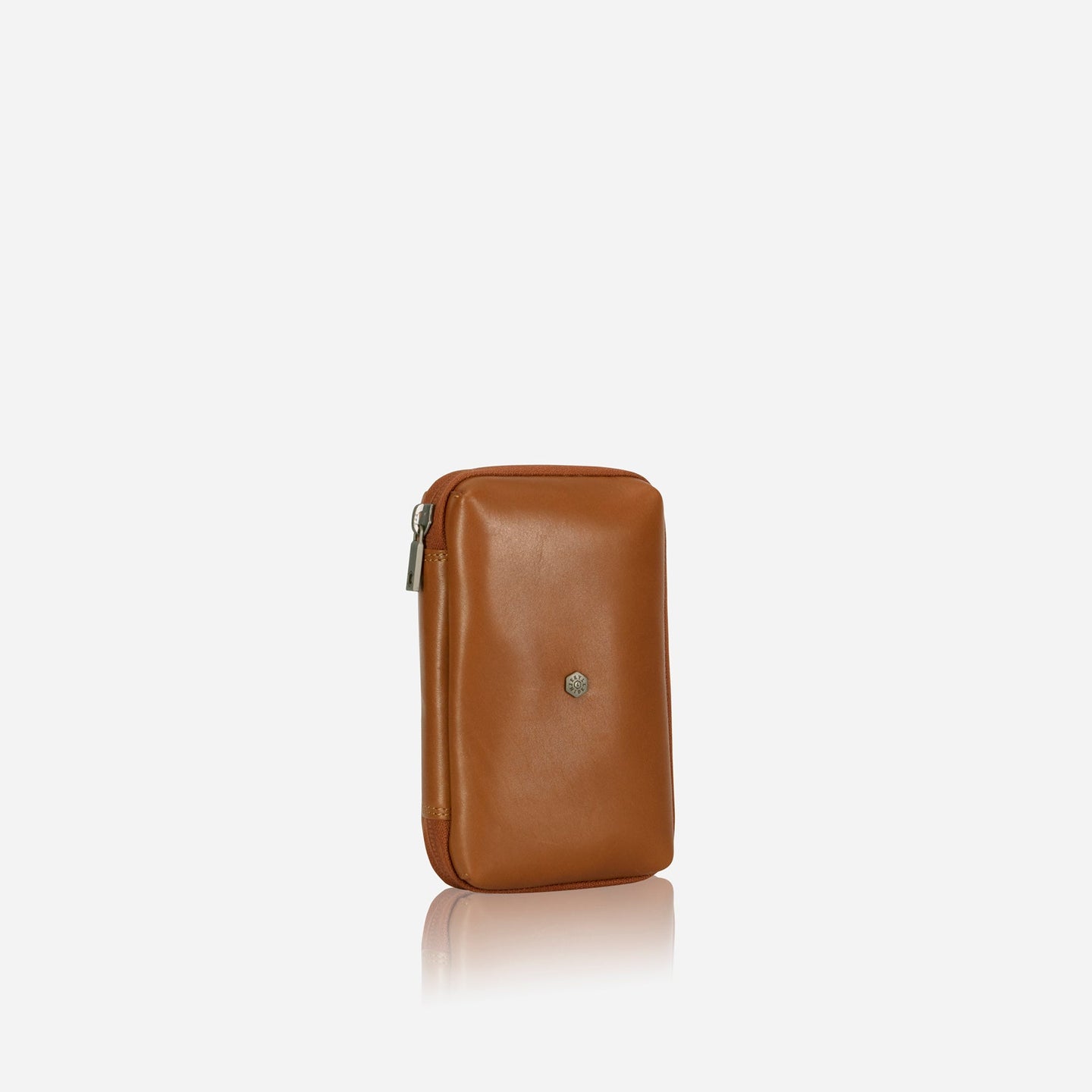 Jekyll and Hide - Compact Zip Around Cable Pouch - Tan | Black | Mocha in a sleek tan leather design.