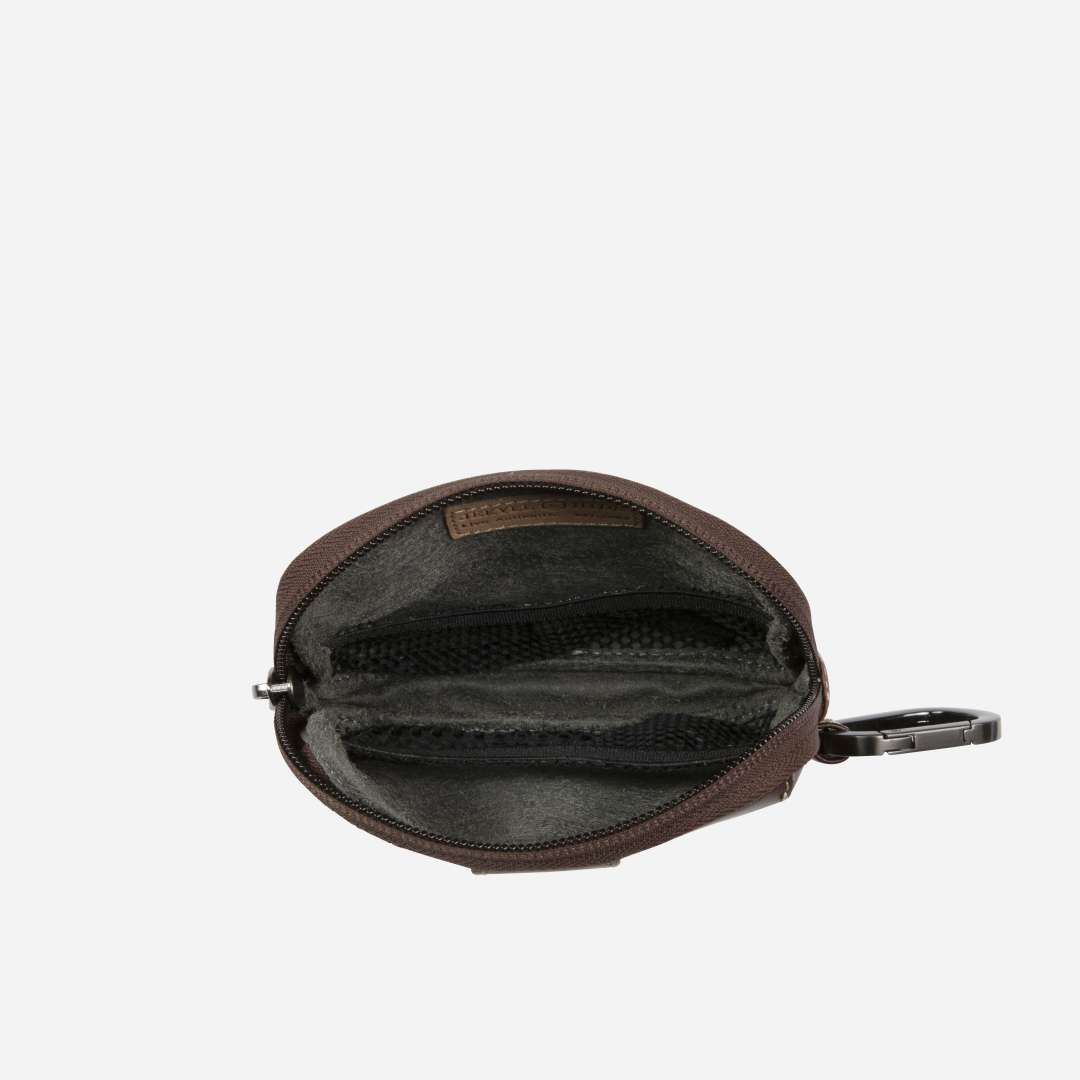 Inside view of the Jekyll and Hide - Men's Utility Pouch - Black | Mocha, featuring compartments for organization.