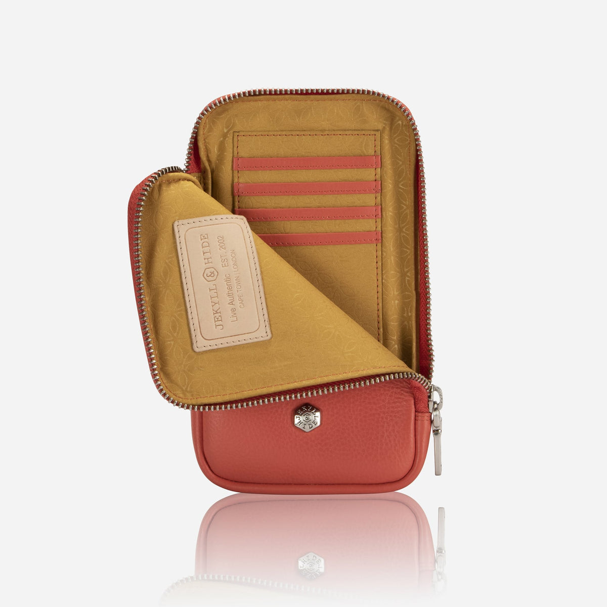 Jekyll and Hide - Mobile Phone Pouch With Strap - Black | Tan | Multiple Colours, showcasing premium leather interior.