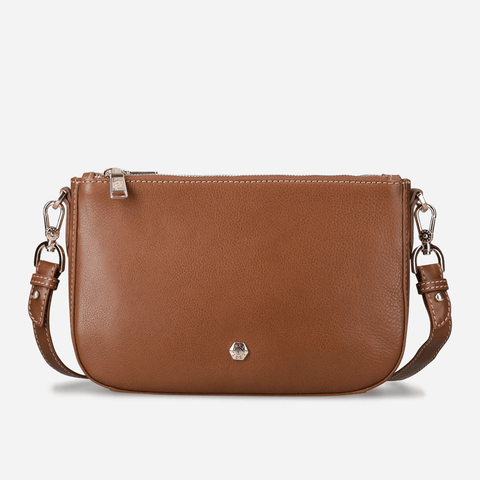 Jekyll and Hide - Womens Paris Crossbody 3-Compartment - Tan, elegant tan leather crossbody bag with chain strap.