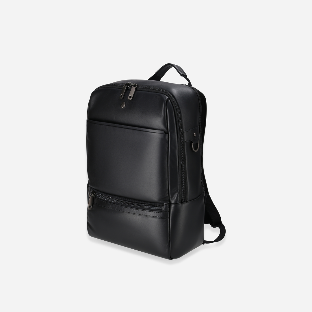 Jekyll and Hide - 17" Laptop Backpack - Colt | Black, refined leather backpack with smart organization and minimalist design.