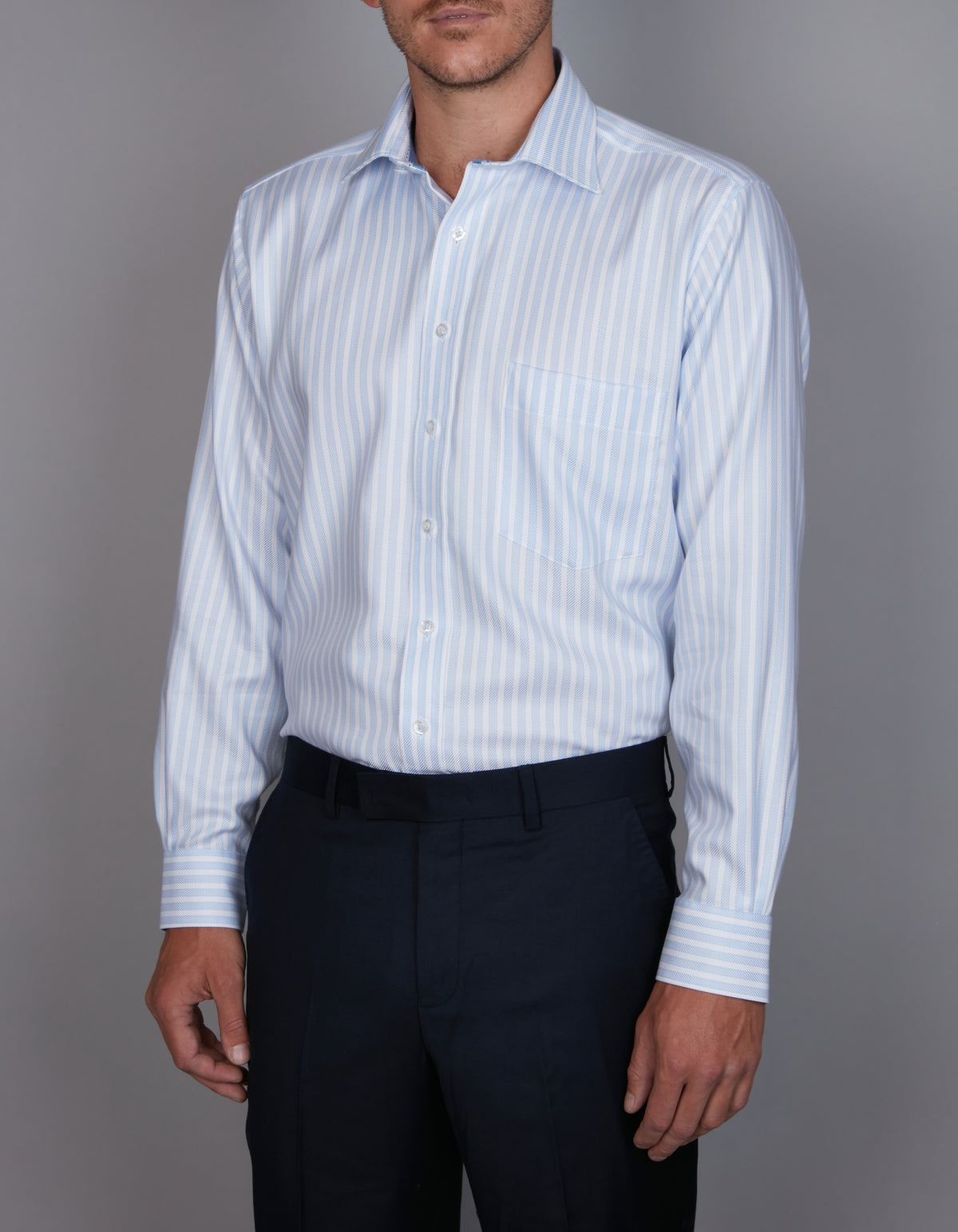 Abelard - Long Sleeve Business Shirt - Oxford - Stripe - Sky Blue & White