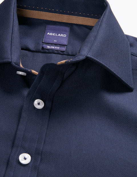 Abelard - Long Sleeve Sports Shirt - Textured - Navy