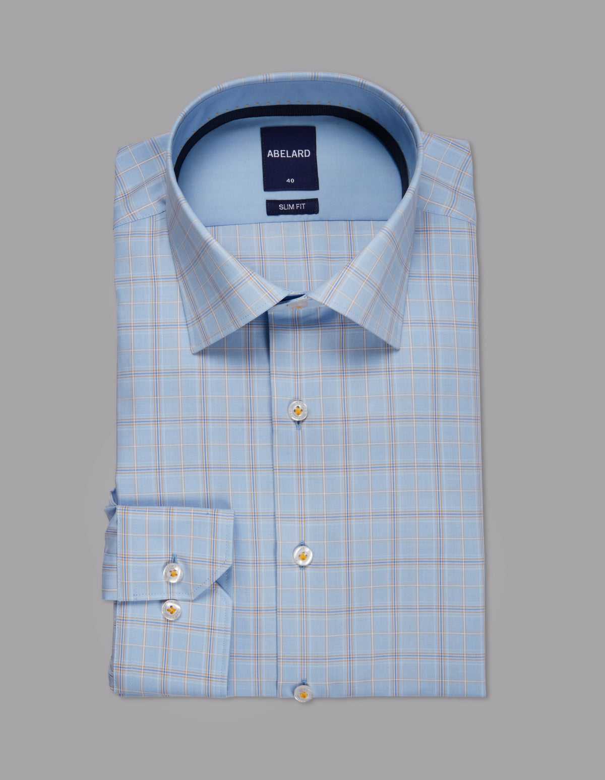 Abelard - Long Sleeve Business Shirt - Check - Sky/Camel