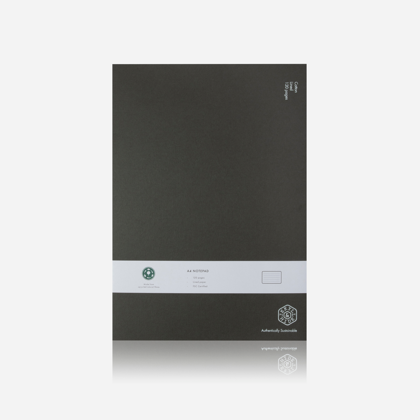 Jekyll and Hide - A4 Notebook 120 Pages - Hazel | Cotton | Navy front view with packaging design.