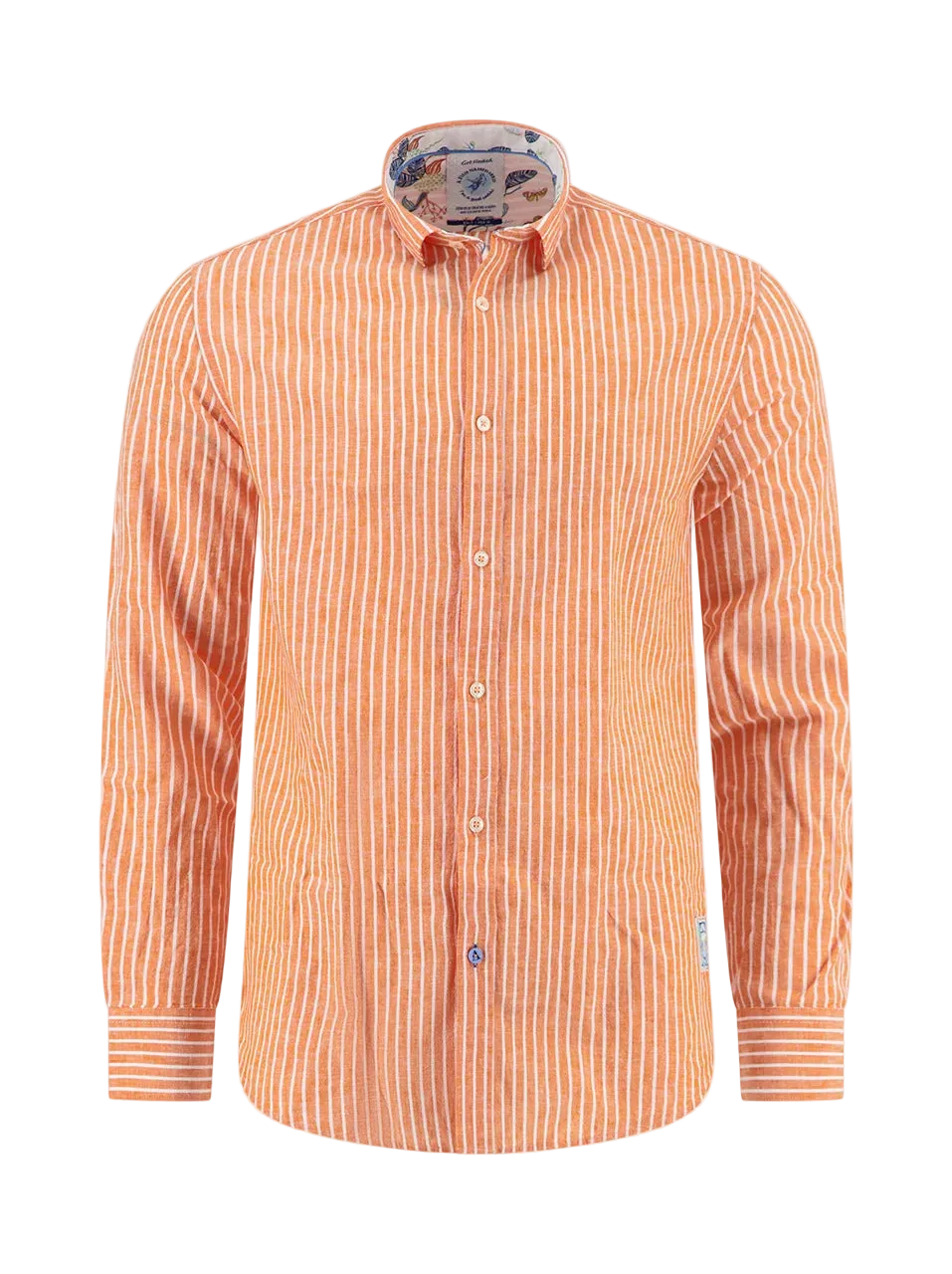 A Fish Named Fred - LS Stripe Linen Shirt - Orange/White
