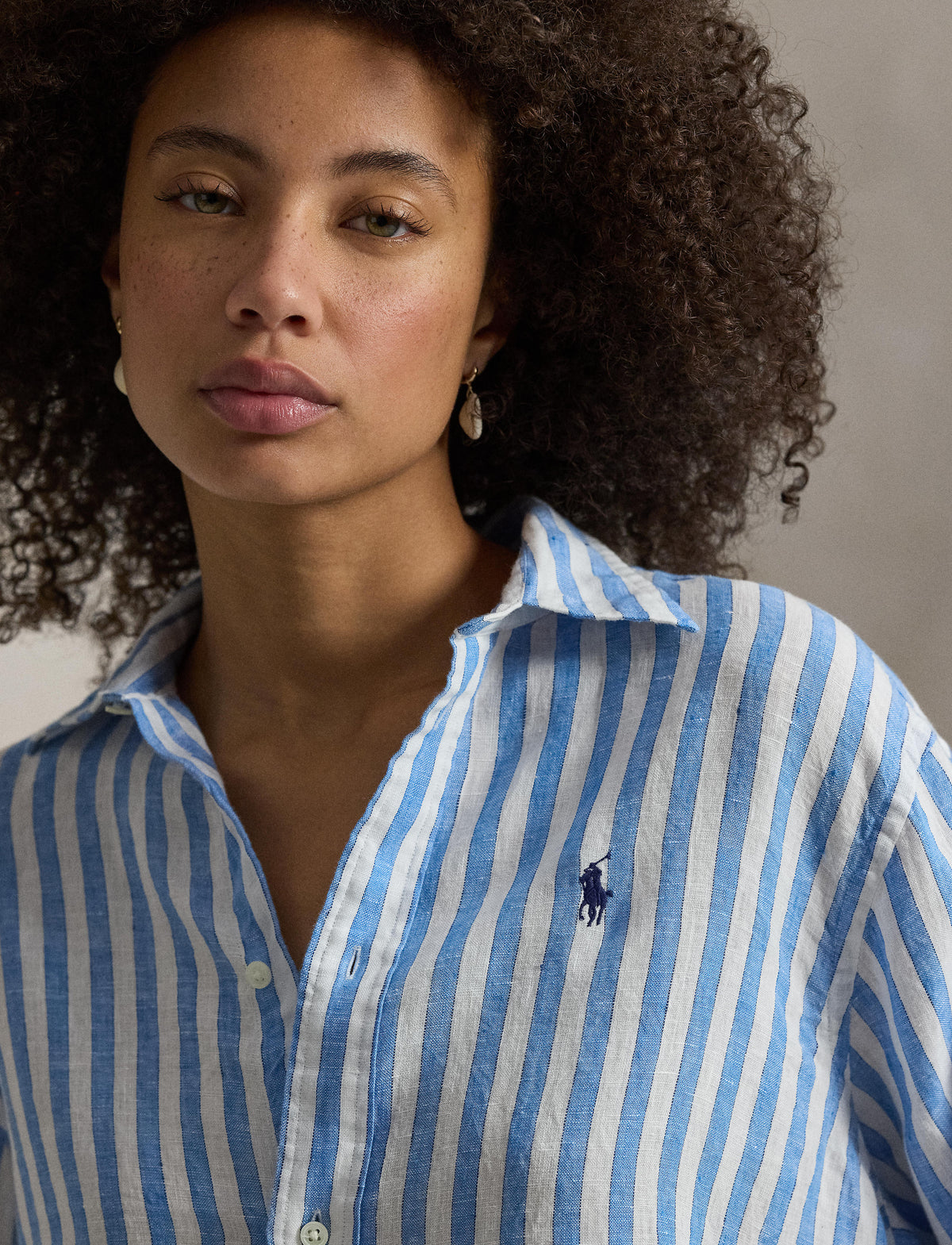 Polo Ralph Lauren - Wide-Cropped, Relaxed Fit Linen Shirt - Stripe - Blue & White