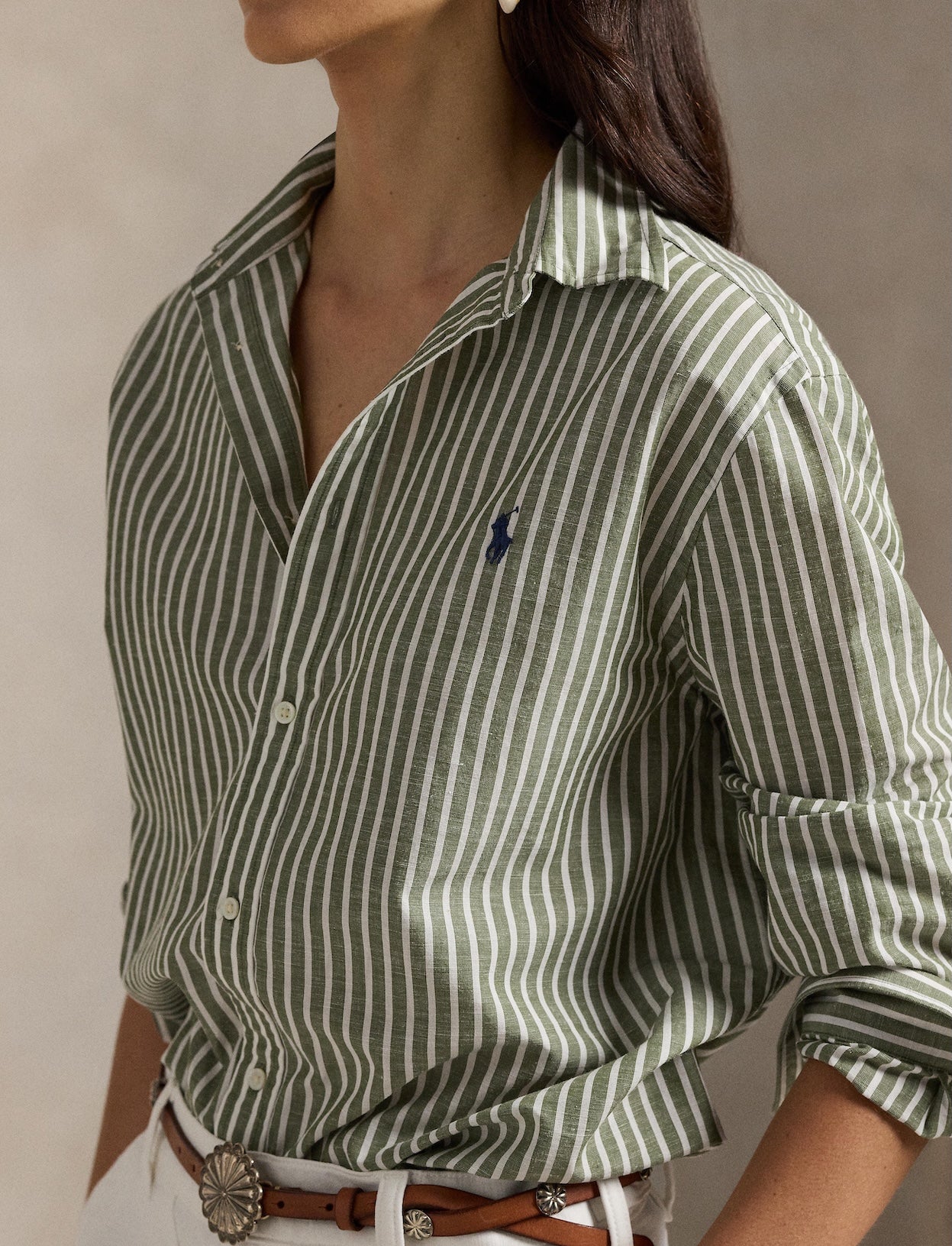 Polo Ralph Lauren - Classic Fit Cotton-Linen Shirt - Striped - Olive/White