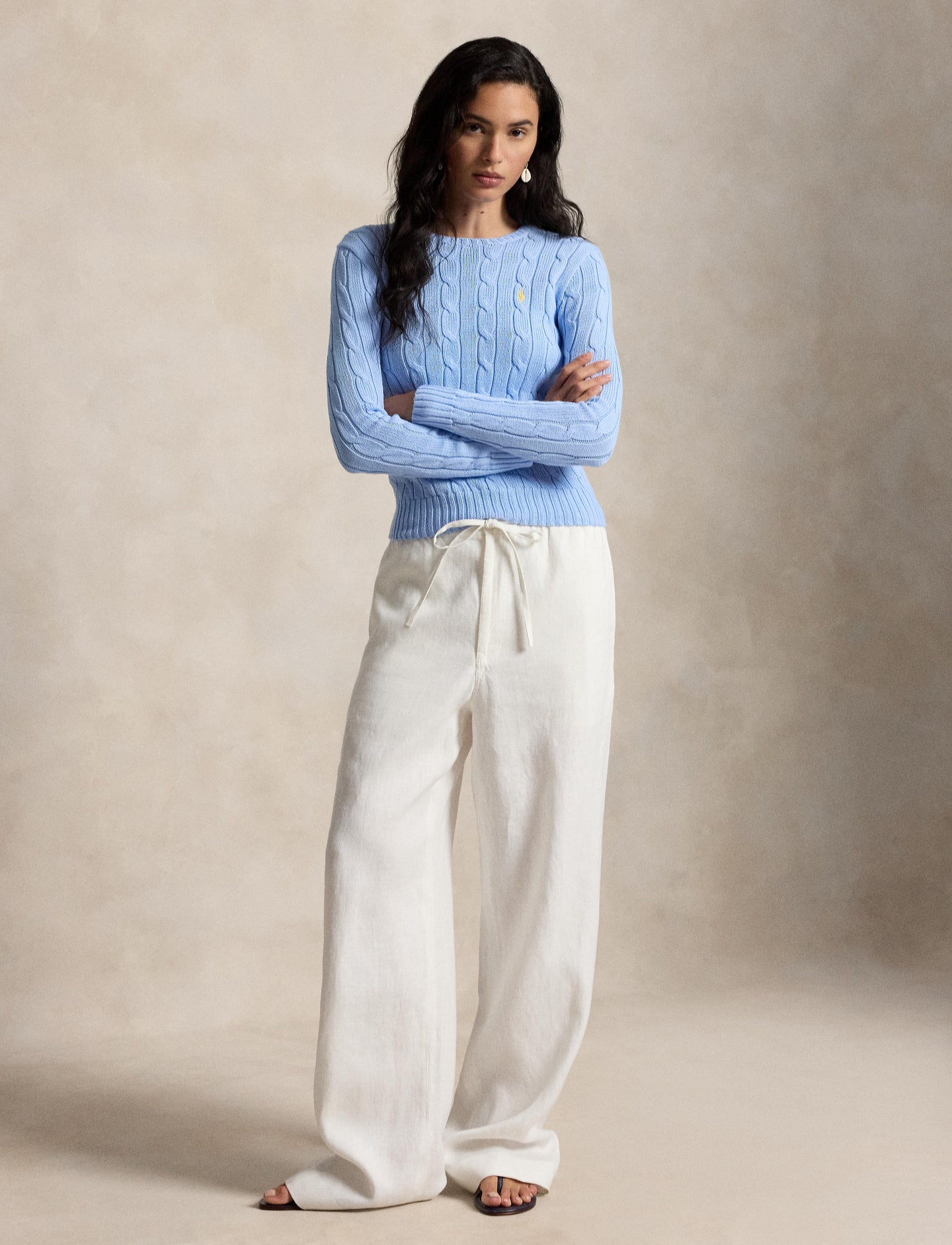 Polo Ralph Lauren - Cable-Knit Cotton Crewneck Jumper - Baby Blue