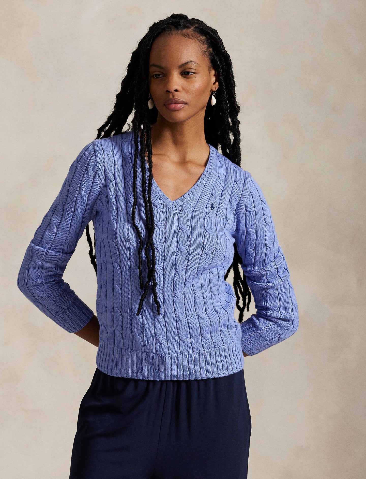 Polo Ralph Lauren - Cable Knit Cotton V-Neck Jumper - Litchfield Blue