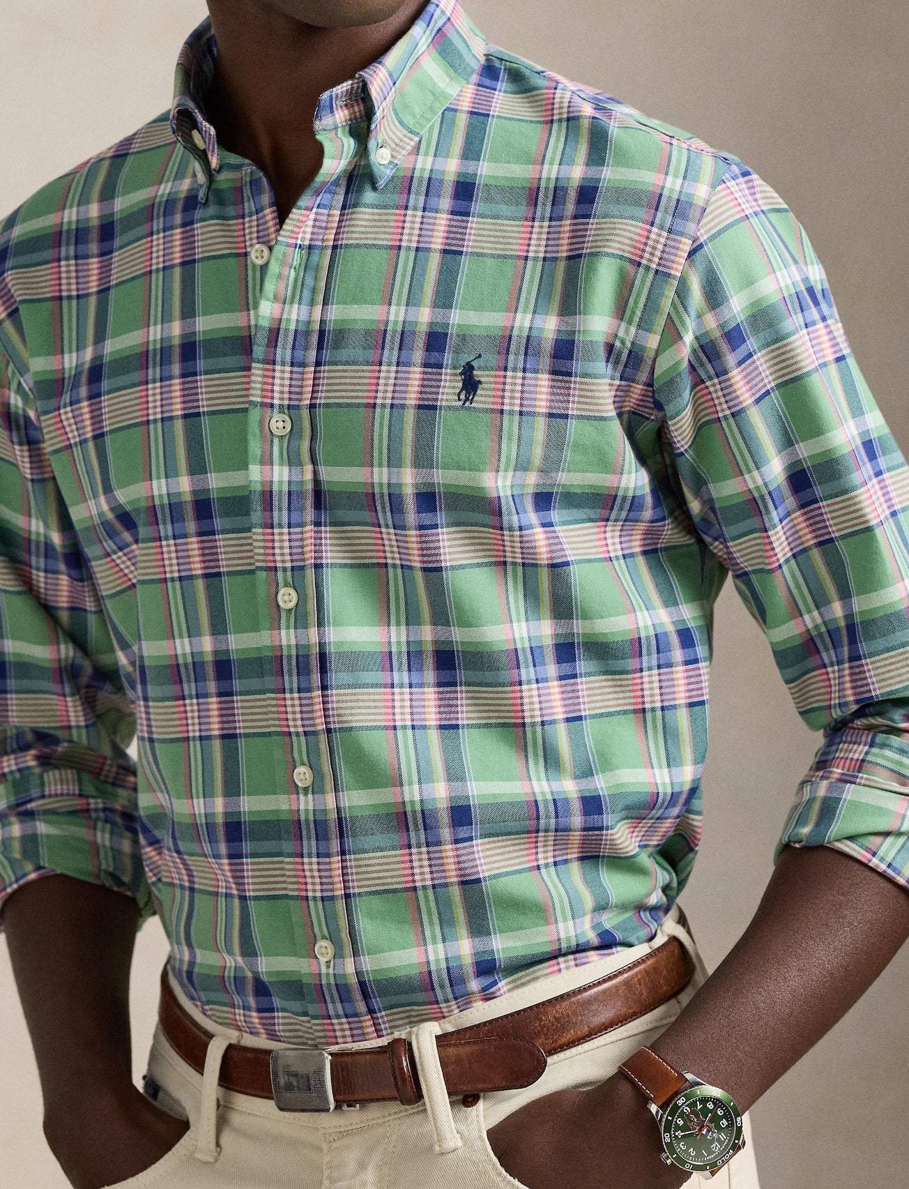 Polo Ralph Lauren - Custom Fit Tattersall Oxford Shirt - Multi Green/Pink
