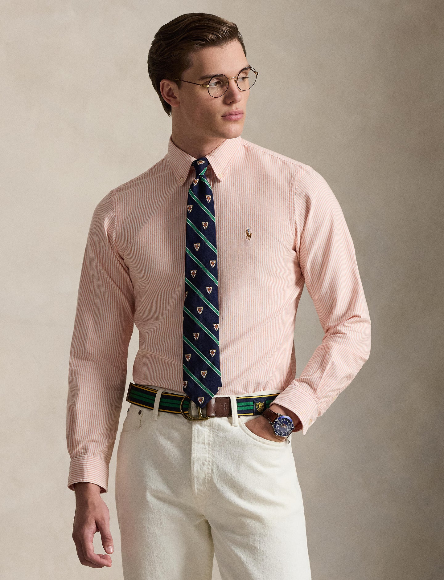 Polo Ralph Lauren - Oxford Shirt - Stripe - Custom Fit - Peach/White