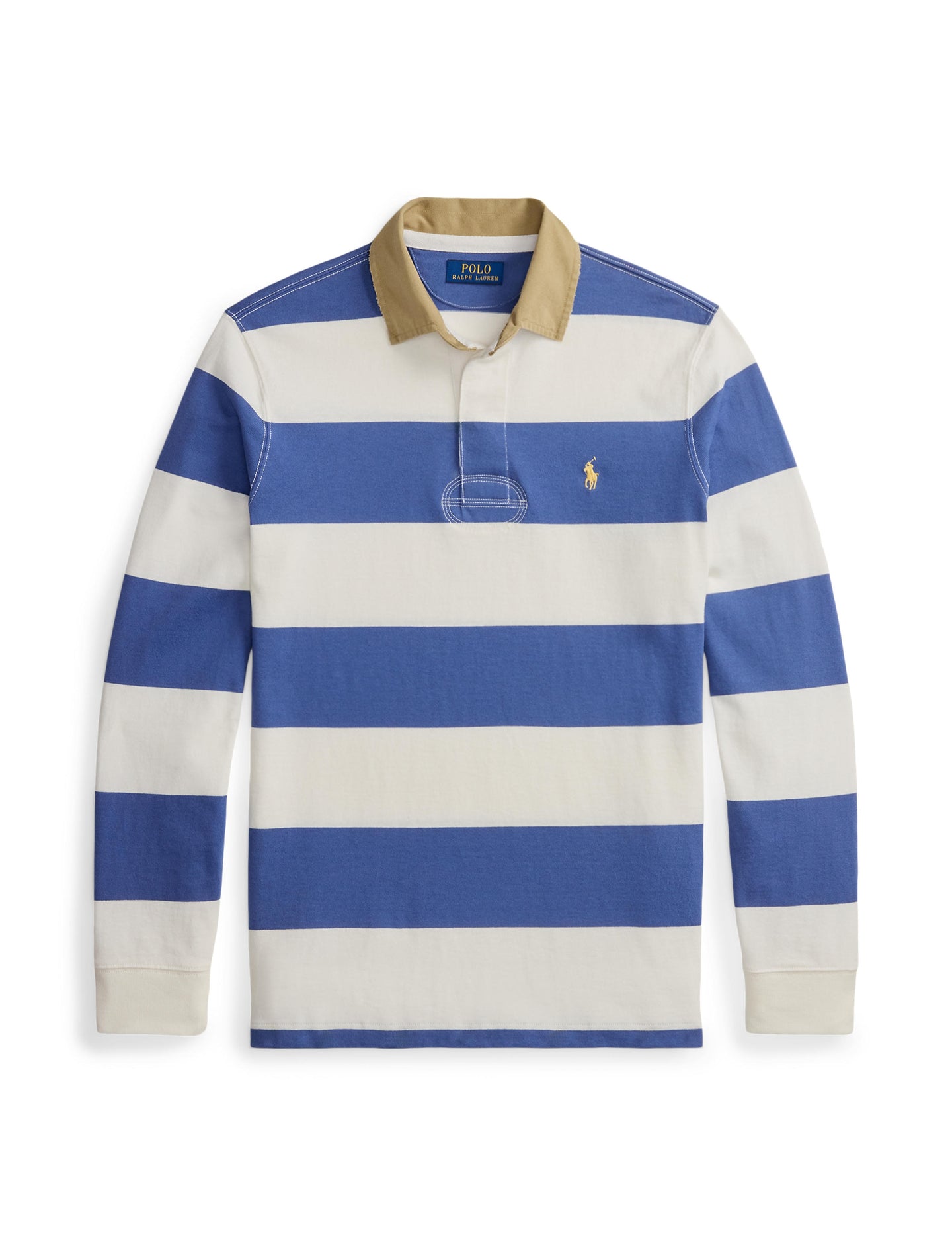 Polo Ralph Lauren - Knit Rugby Shirt - Khaki-Collar - Stripped - White/Blue