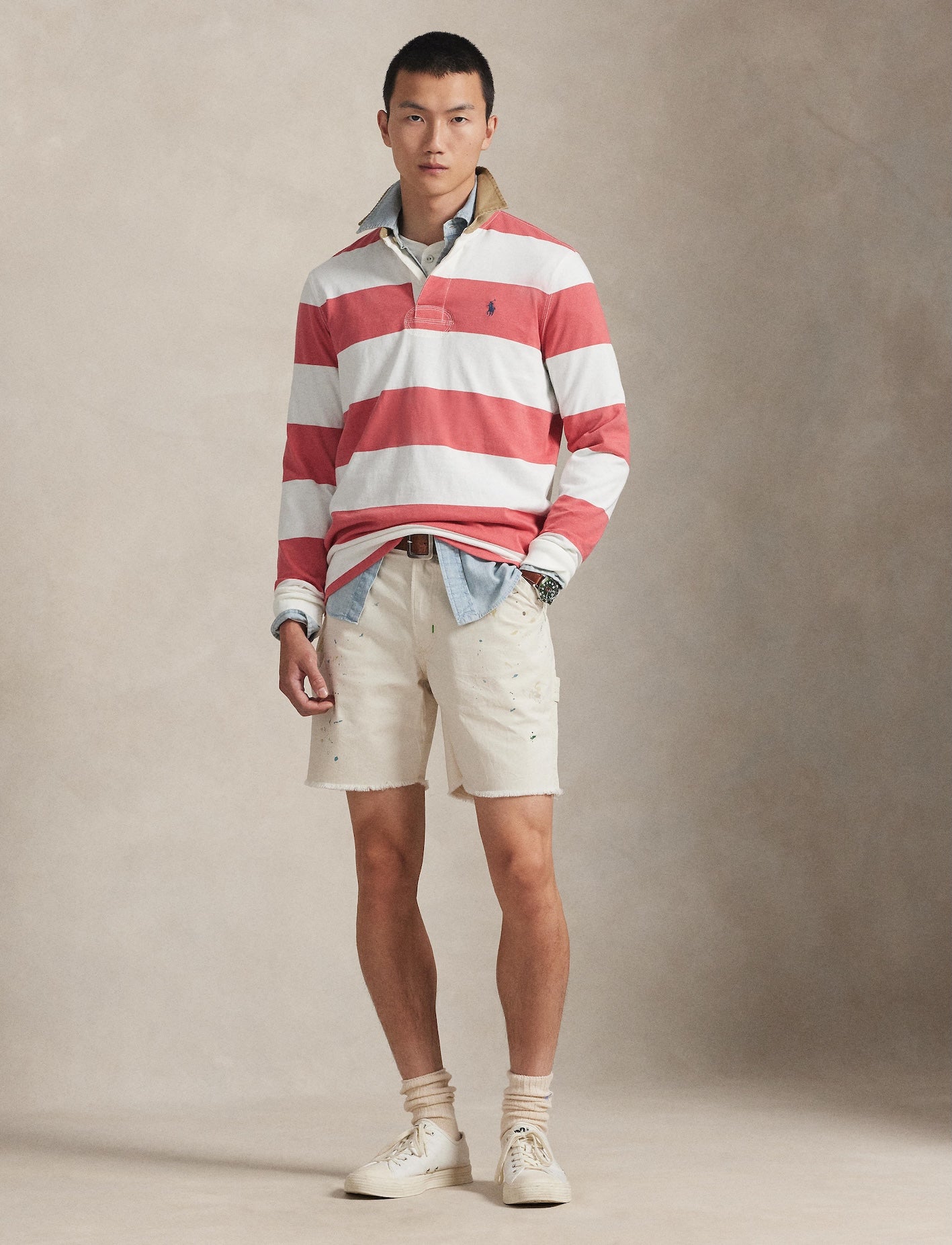 Polo Ralph Lauren - Knit Rugby Shirt - Khaki-Collar - Striped - Red/White