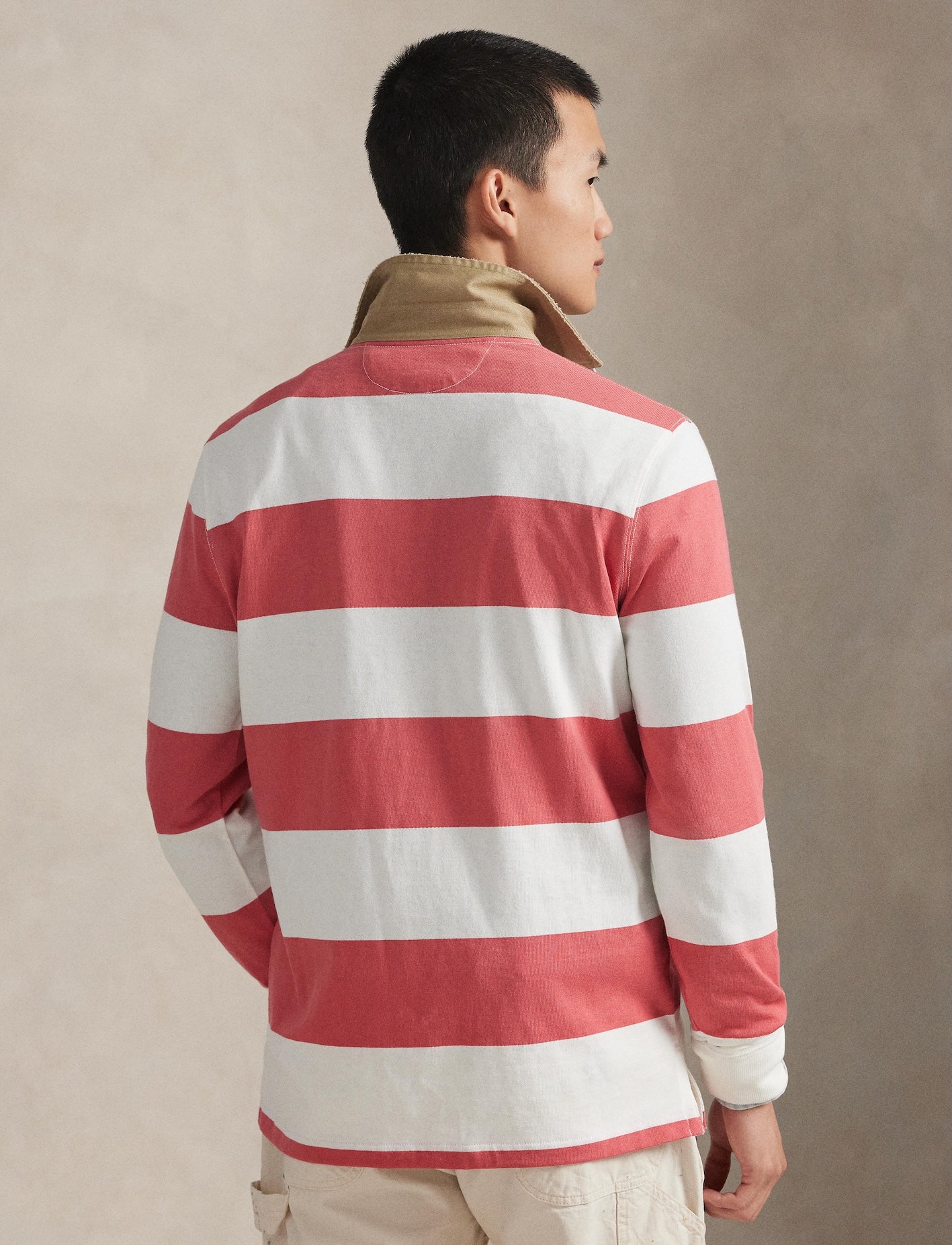 Polo Ralph Lauren - Knit Rugby Shirt - Khaki-Collar - Striped - Red/White