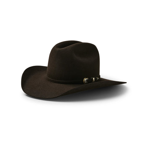 Akubra - Big Sky Hat - Bitter Chocolate showcasing elegant Western design with decorative buckle and bold Pro Rodeo brim.