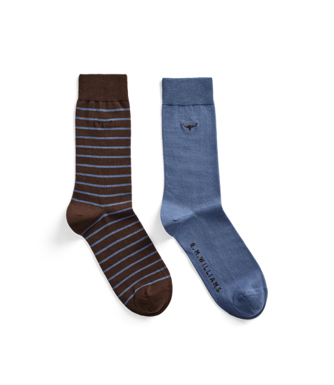R.M.Williams - 2 Pack Nelson Herringbone sock - Brown Blue