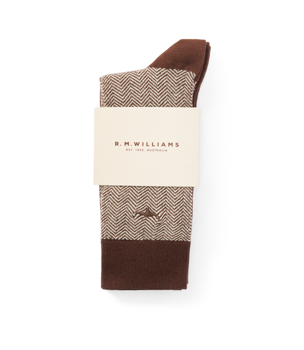 R.M.Williams - Nelson Herringbone Sock - 2 Pack - Hot Fudge