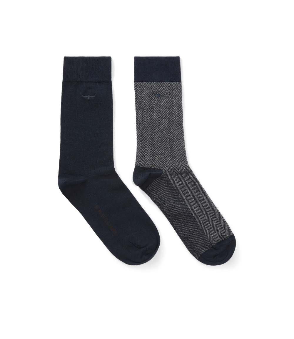 R.M.Williams - Nelson Herringbone Sock 2 Pack - Navy Grey