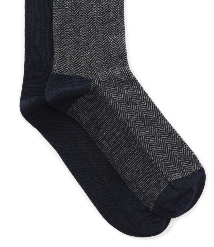 R.M.Williams - Nelson Herringbone Sock 2 Pack - Navy Grey