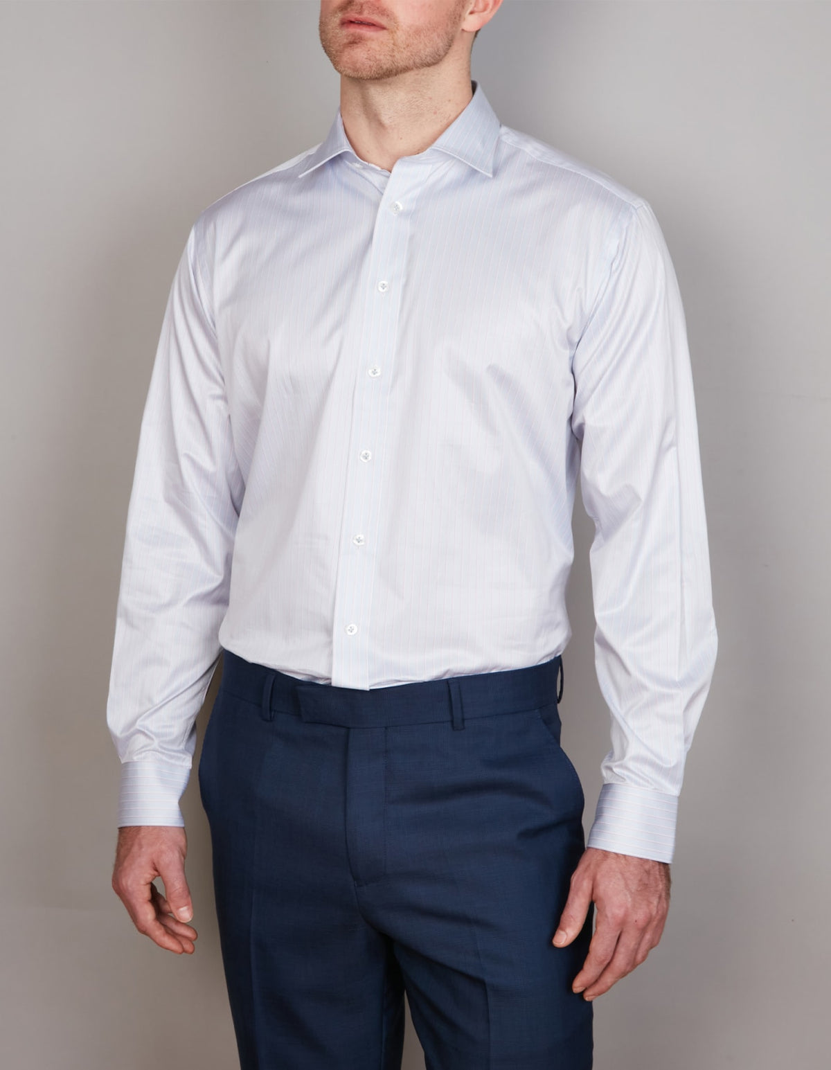 Abelard - Long Sleeve Business Shirt - Stripe - Sky Blue & Pale Pink