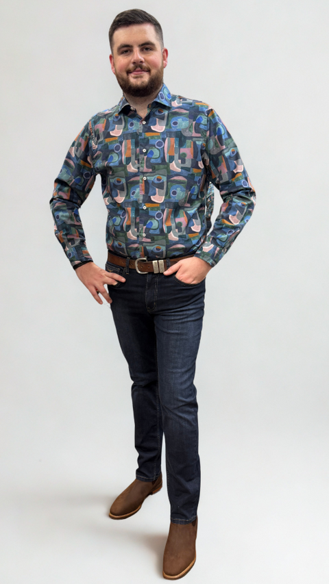 Altemflower - Positano Poplin Shirt - Geometric - Blue
