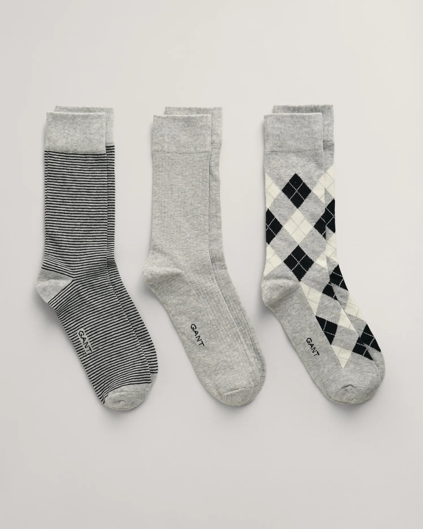 GANT - Argyle Socks - 3 Pack - Light Grey Melange & Black