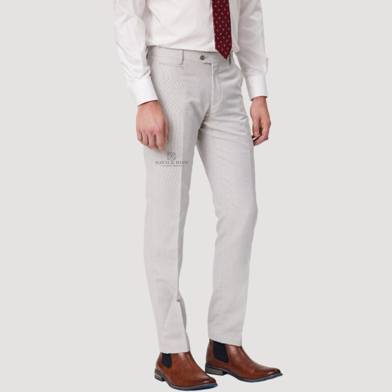 Savile Row - Jesse SL3 Wool/Linen Blend Trouser - Salt, featuring a tailored fit and elegant design, showcased against a neutral background.