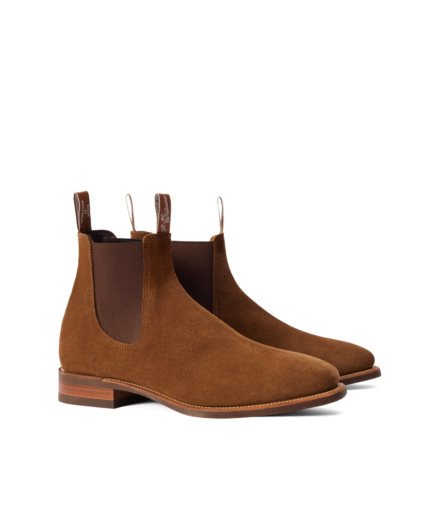 Pair of R.M.Williams Comfort Craftsman cedar suede Chelsea boots.