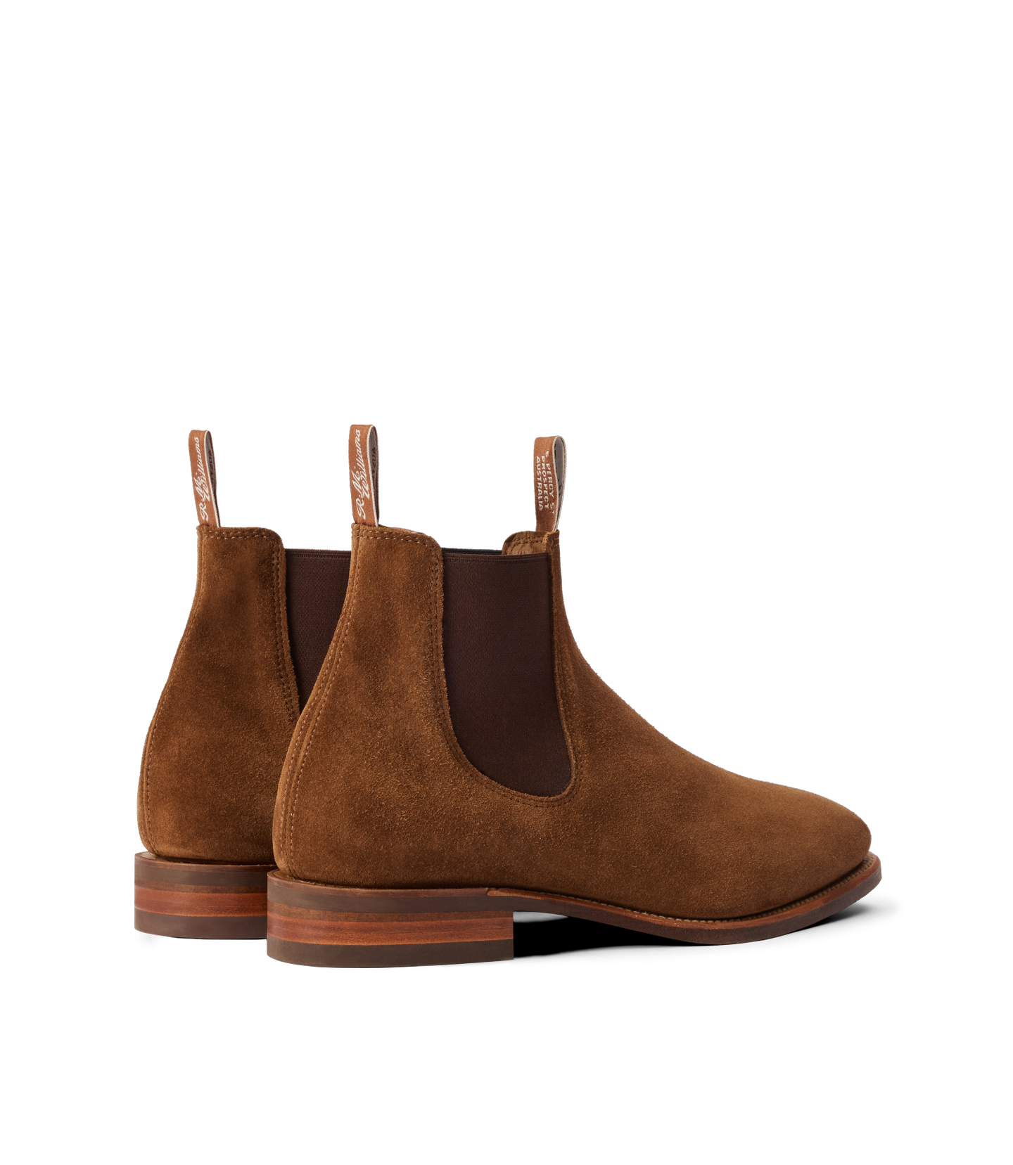 Close view of cedar suede leather upper on R.M.Williams Comfort Craftsman boots.