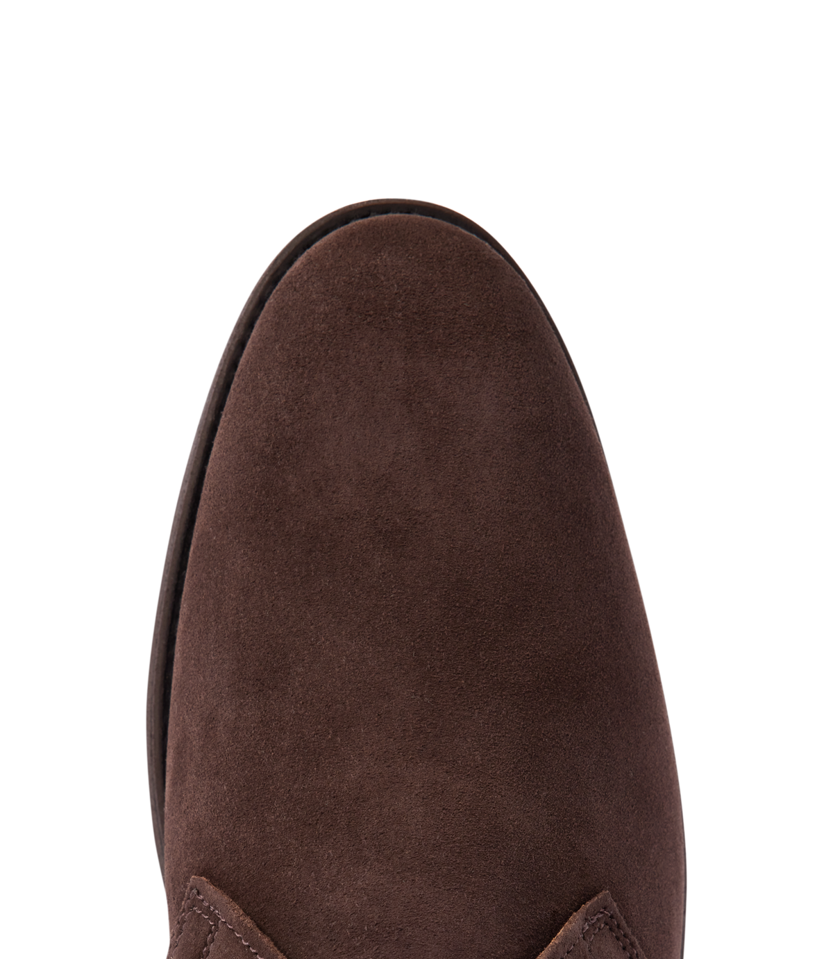 R.M.Williams - Kingscliff Boot - Suede - Dark Brown - top view of dark brown suede boot, showcasing craftsmanship and quality.