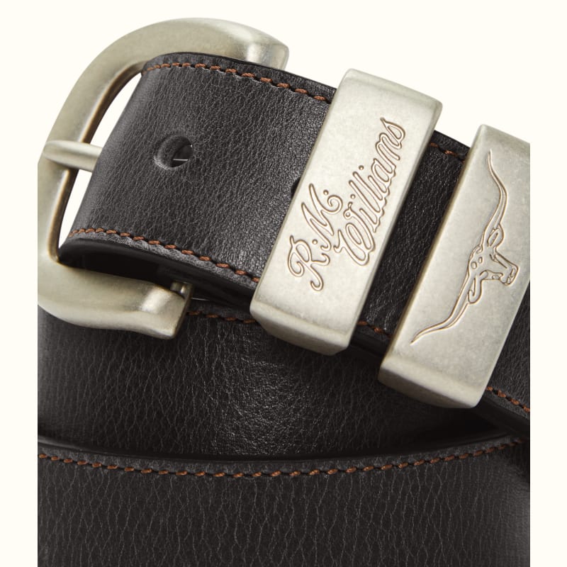 R.M.Williams - Drover Belt - Antique Brass Hardware - Chocolate
